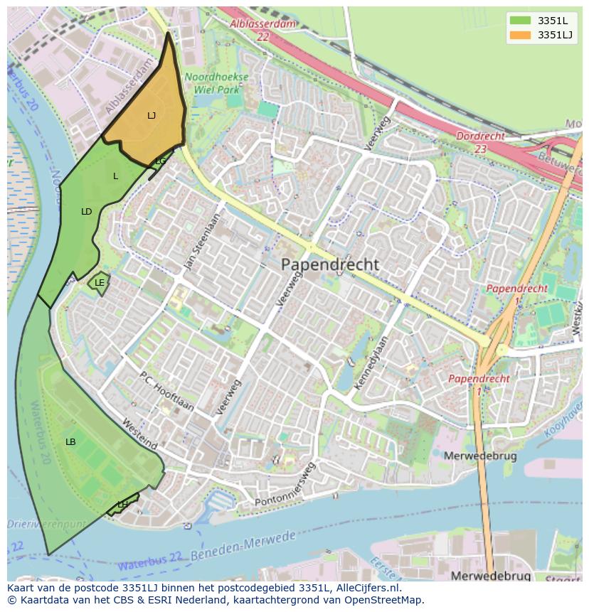 Afbeelding van het postcodegebied 3351 LJ op de kaart.