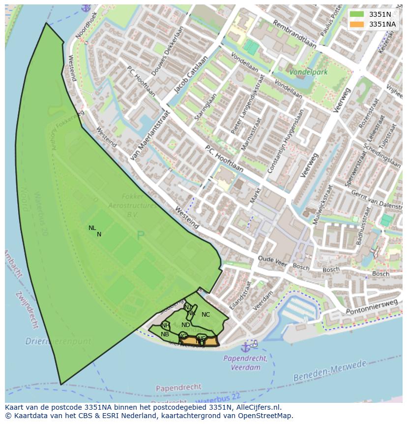 Afbeelding van het postcodegebied 3351 NA op de kaart.