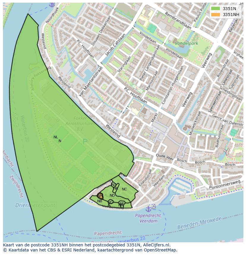 Afbeelding van het postcodegebied 3351 NH op de kaart.