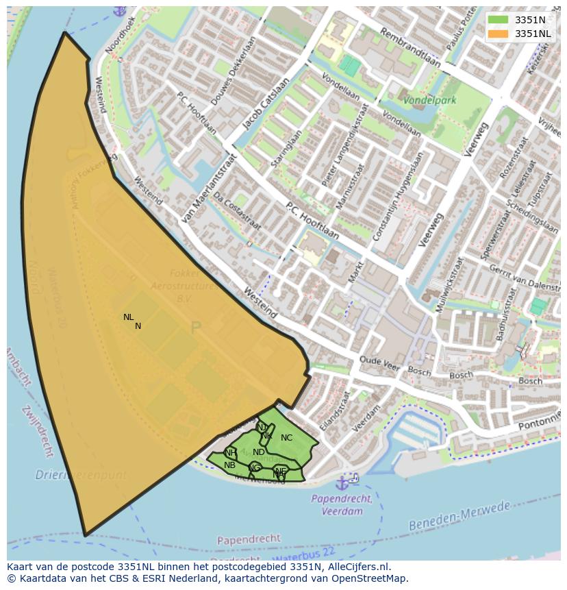 Afbeelding van het postcodegebied 3351 NL op de kaart.