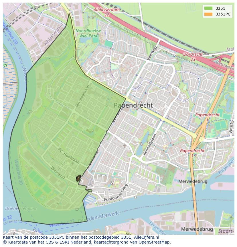 Afbeelding van het postcodegebied 3351 PC op de kaart.