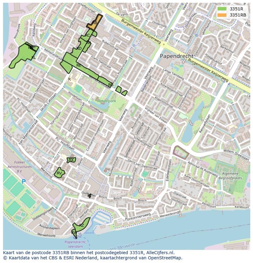 Afbeelding van het postcodegebied 3351 RB op de kaart.