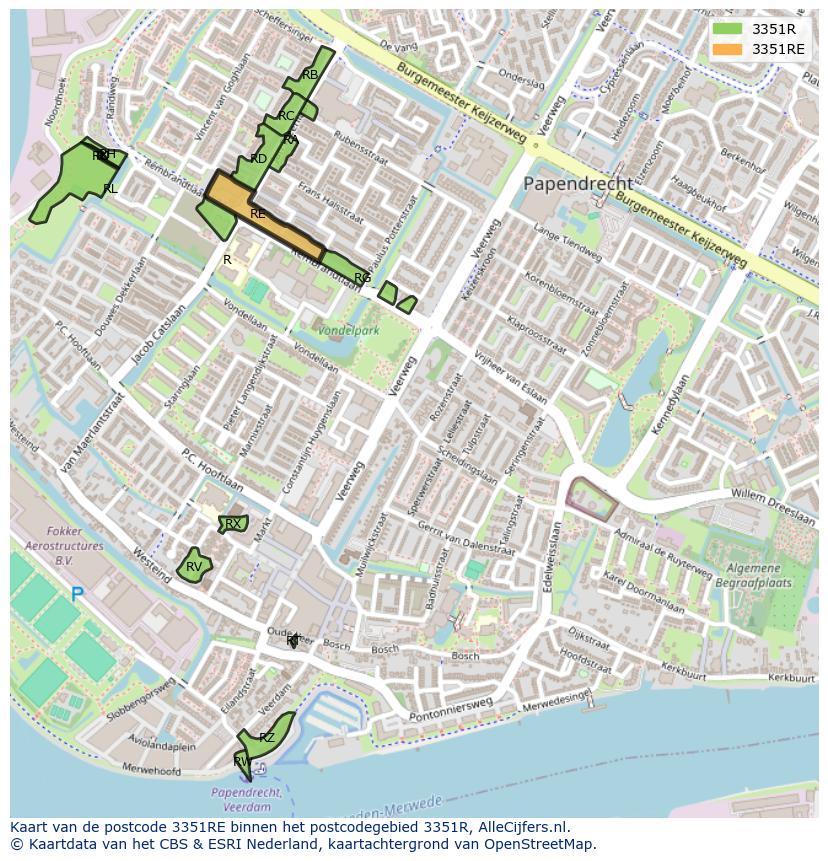 Afbeelding van het postcodegebied 3351 RE op de kaart.