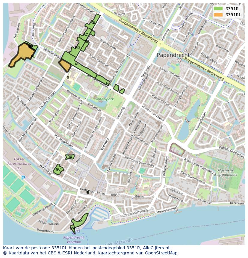 Afbeelding van het postcodegebied 3351 RL op de kaart.