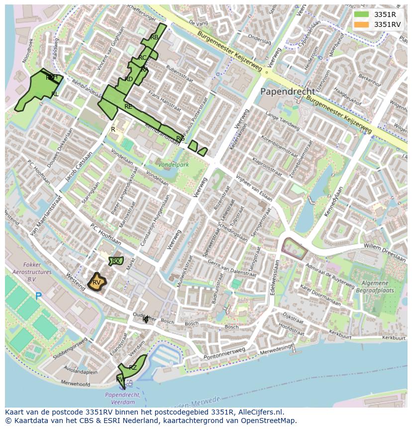 Afbeelding van het postcodegebied 3351 RV op de kaart.