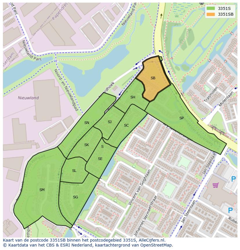 Afbeelding van het postcodegebied 3351 SB op de kaart.