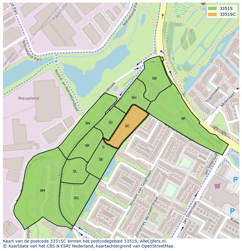 Afbeelding van het postcodegebied 3351 SC op de kaart.