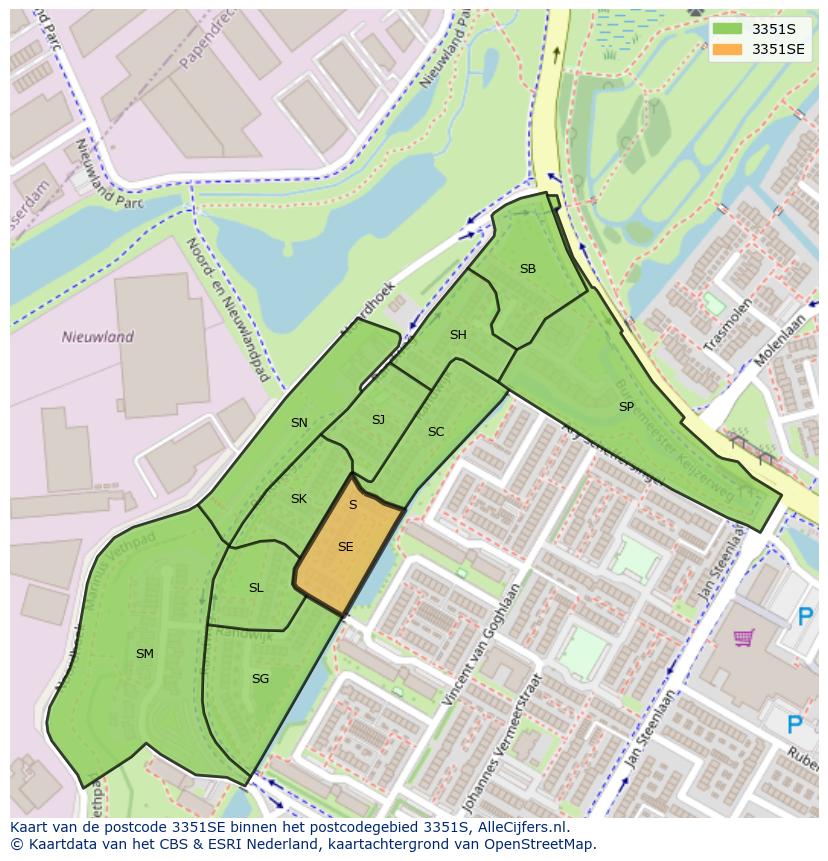 Afbeelding van het postcodegebied 3351 SE op de kaart.