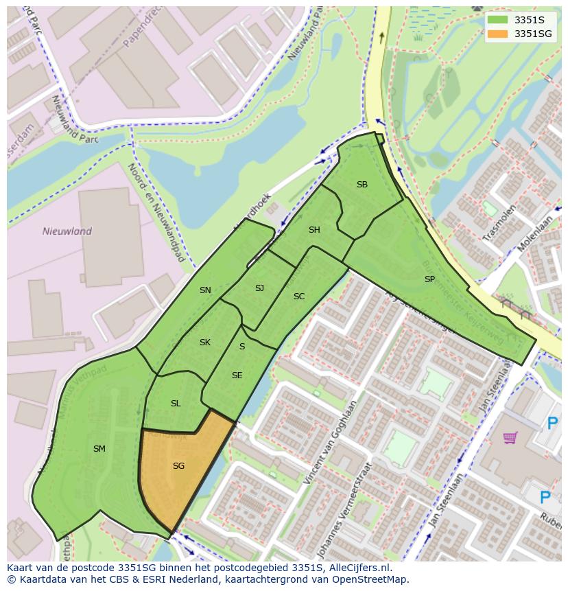 Afbeelding van het postcodegebied 3351 SG op de kaart.