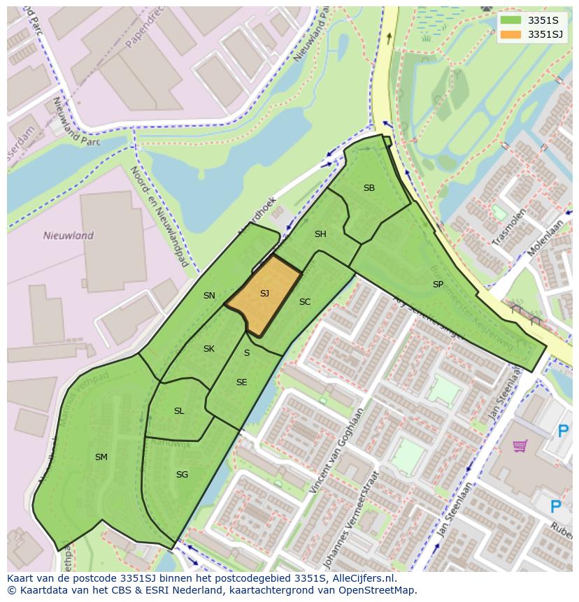 Afbeelding van het postcodegebied 3351 SJ op de kaart.