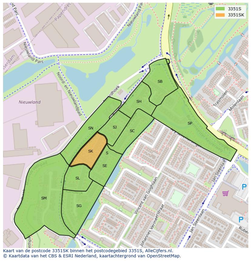 Afbeelding van het postcodegebied 3351 SK op de kaart.