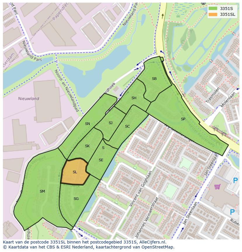 Afbeelding van het postcodegebied 3351 SL op de kaart.