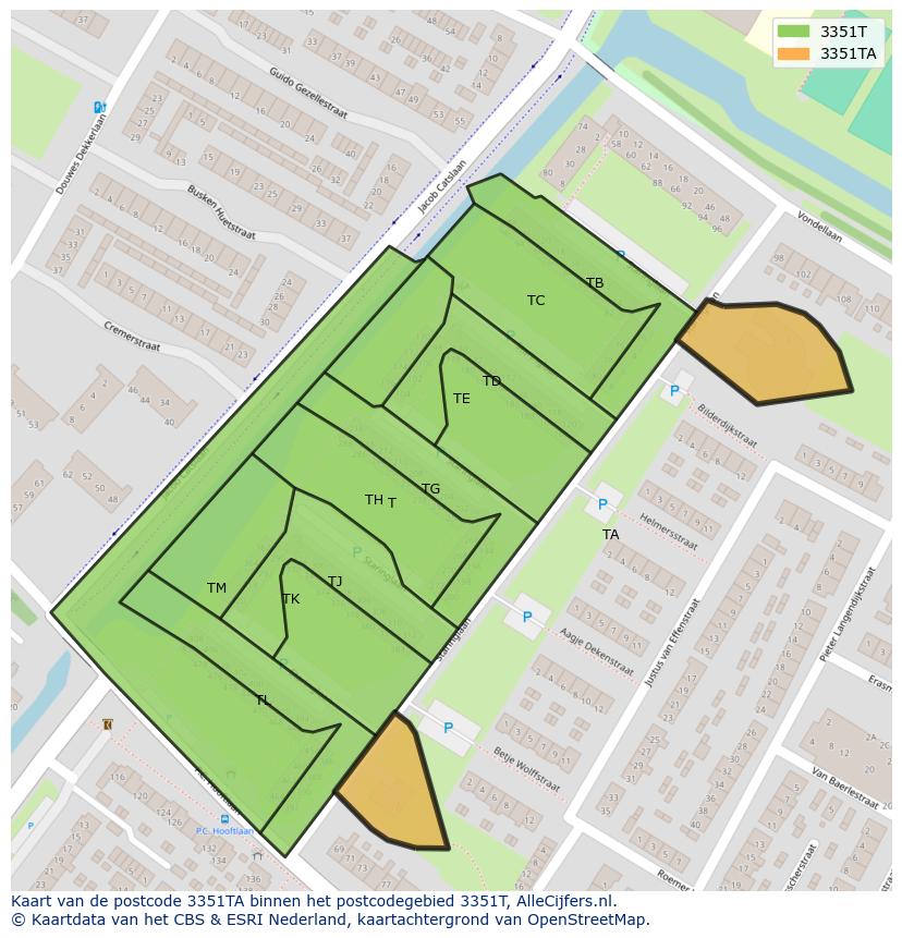 Afbeelding van het postcodegebied 3351 TA op de kaart.