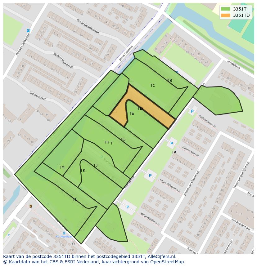 Afbeelding van het postcodegebied 3351 TD op de kaart.