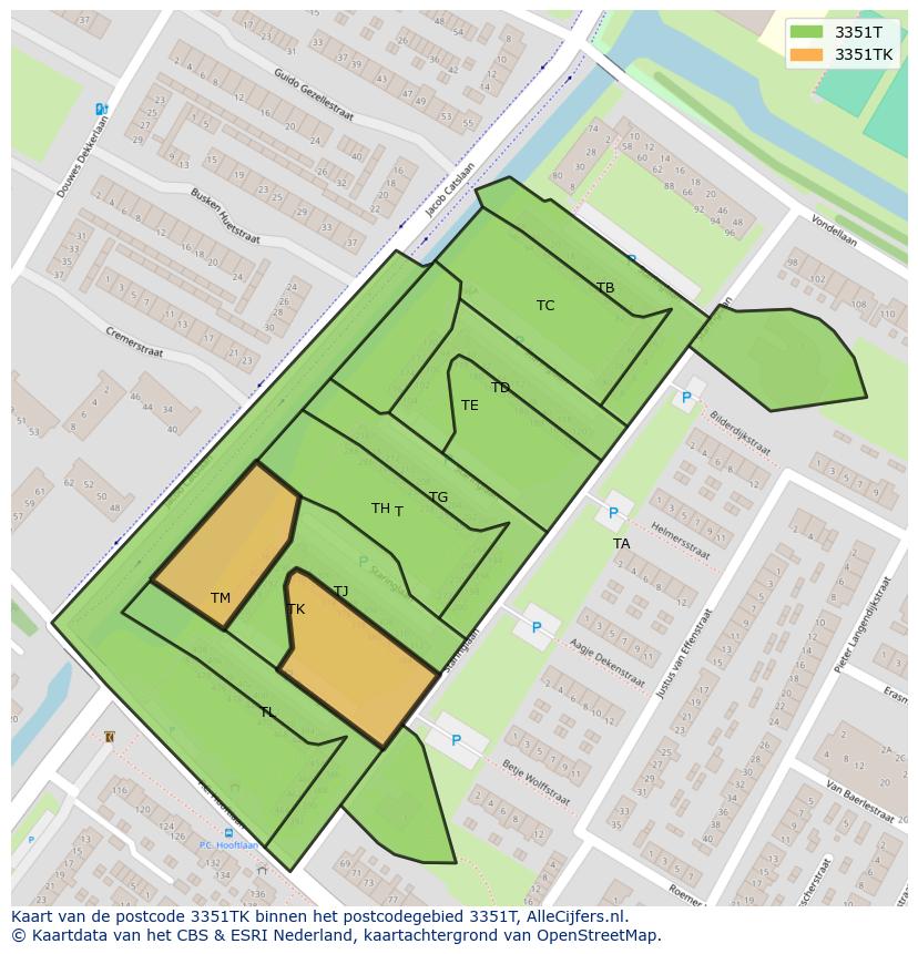 Afbeelding van het postcodegebied 3351 TK op de kaart.