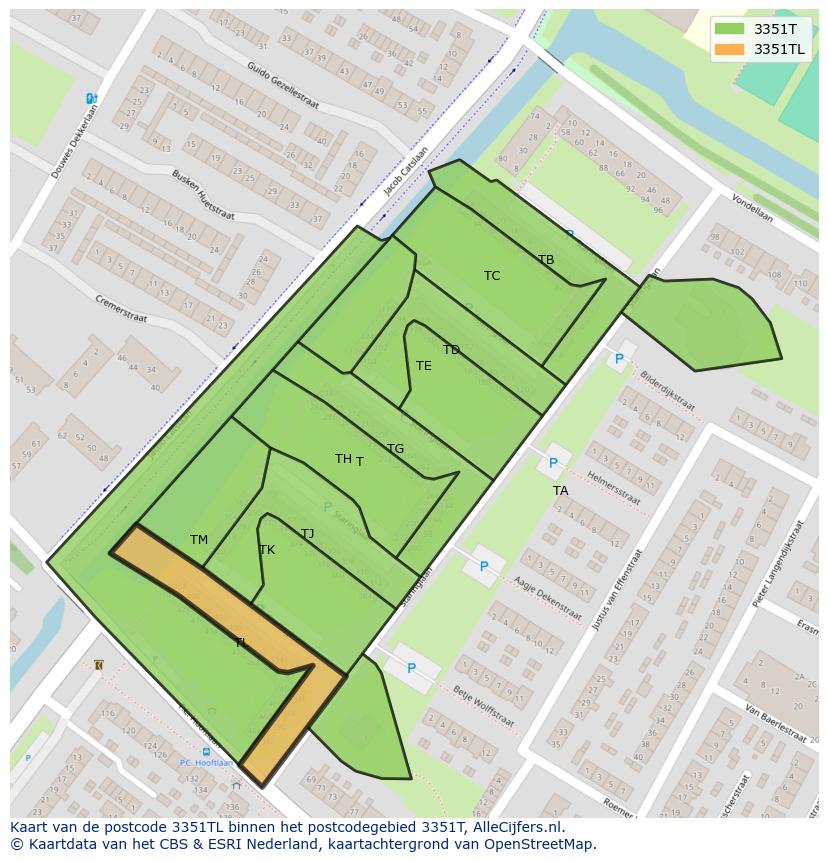 Afbeelding van het postcodegebied 3351 TL op de kaart.