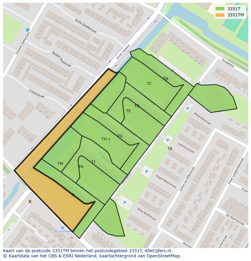 Afbeelding van het postcodegebied 3351 TM op de kaart.