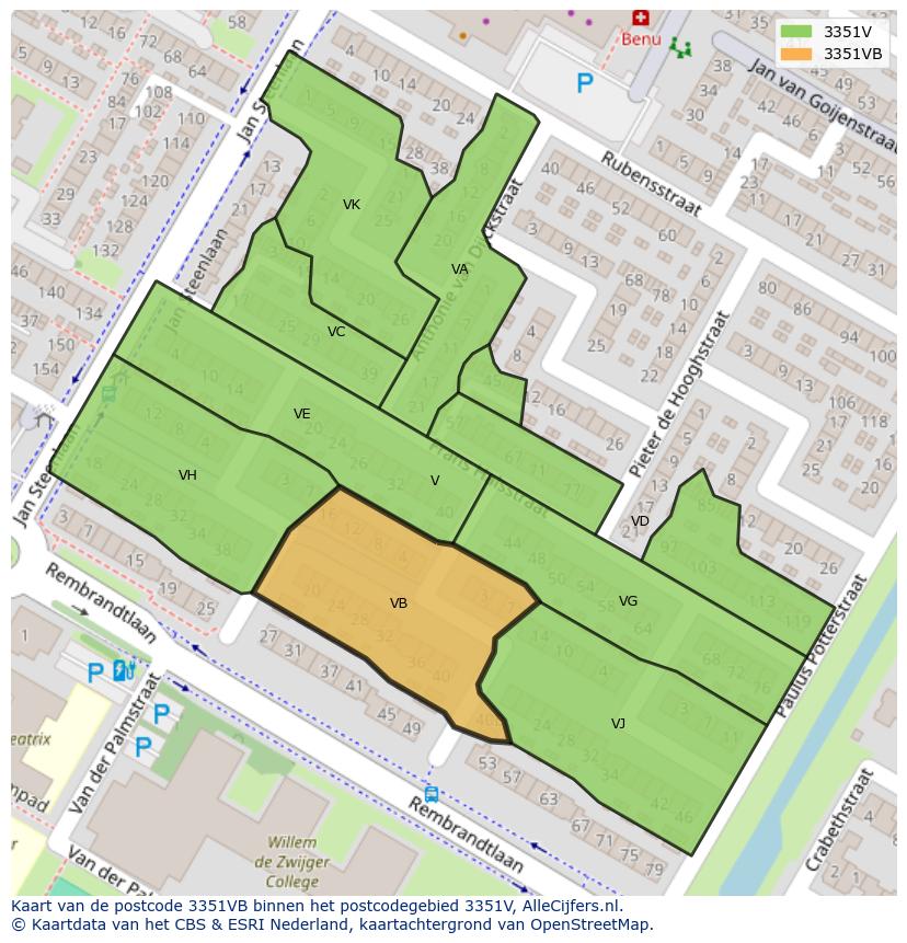 Afbeelding van het postcodegebied 3351 VB op de kaart.