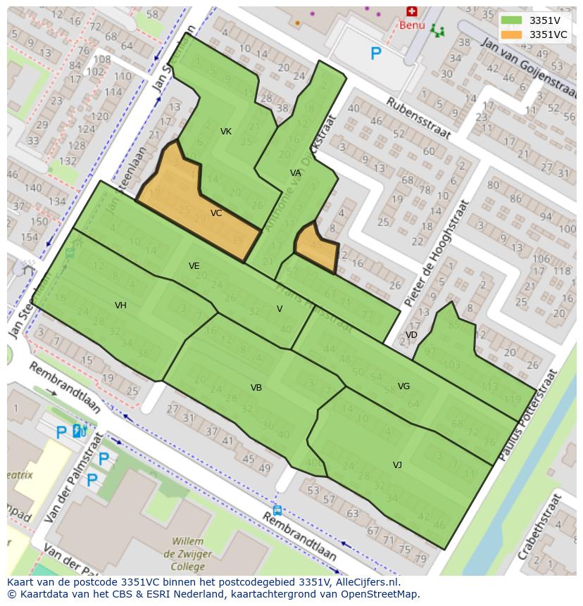 Afbeelding van het postcodegebied 3351 VC op de kaart.