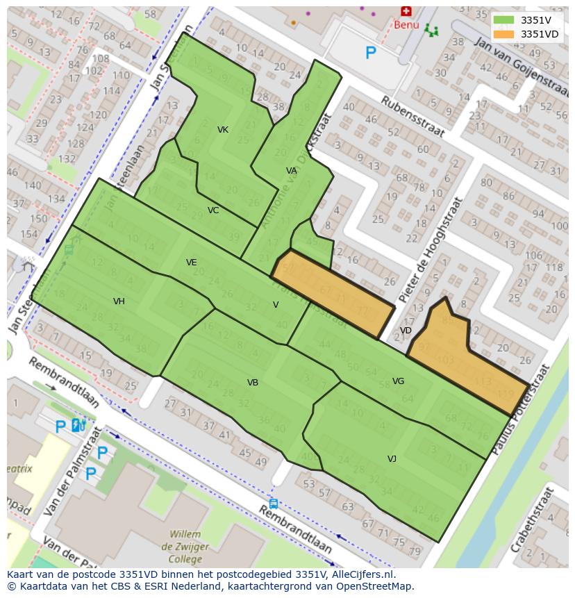 Afbeelding van het postcodegebied 3351 VD op de kaart.