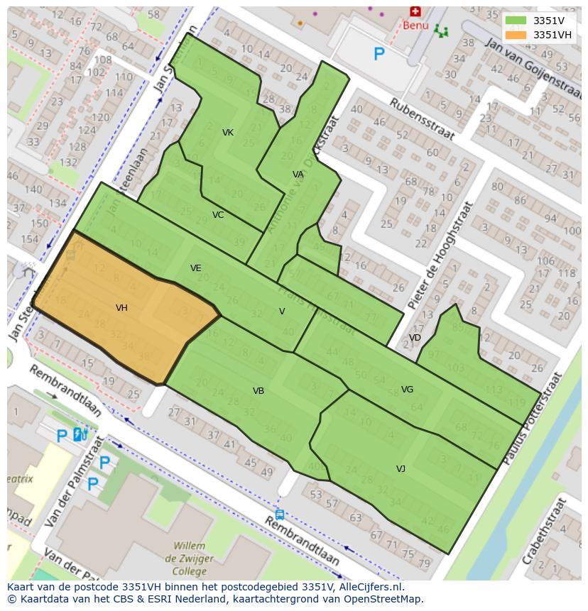Afbeelding van het postcodegebied 3351 VH op de kaart.