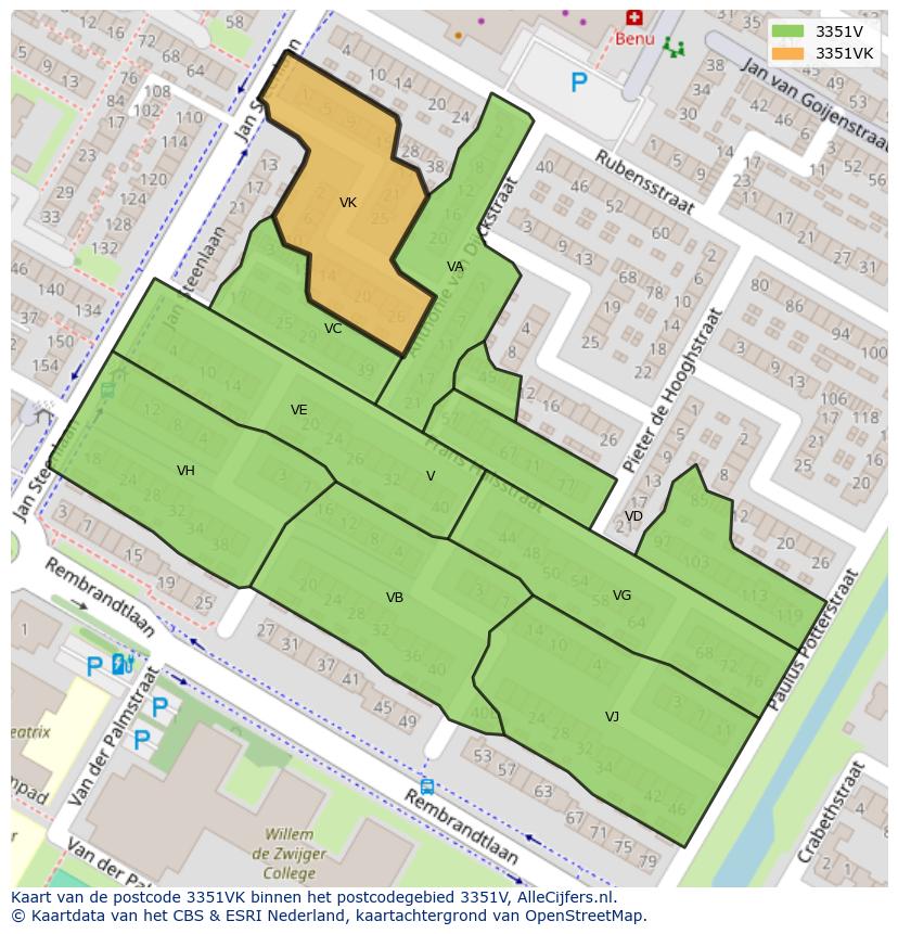 Afbeelding van het postcodegebied 3351 VK op de kaart.