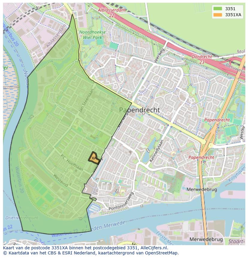 Afbeelding van het postcodegebied 3351 XA op de kaart.