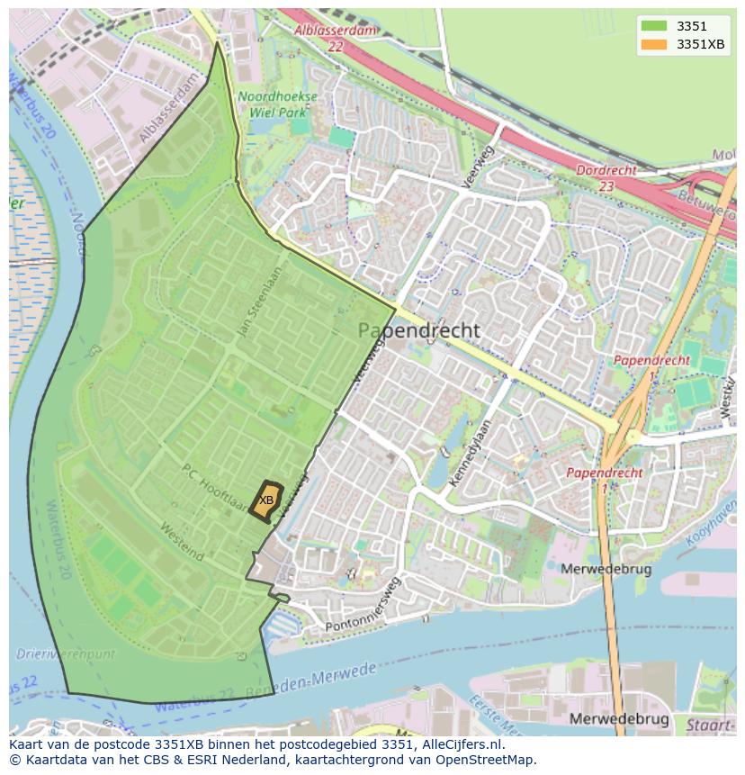 Afbeelding van het postcodegebied 3351 XB op de kaart.