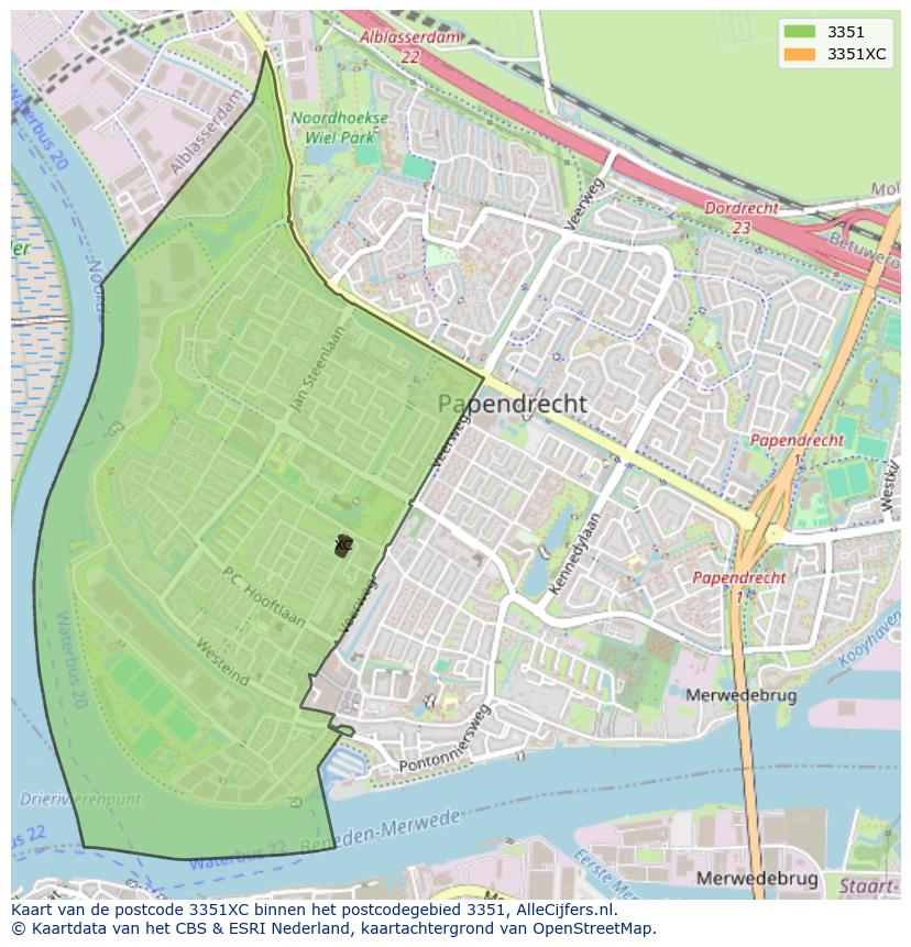 Afbeelding van het postcodegebied 3351 XC op de kaart.