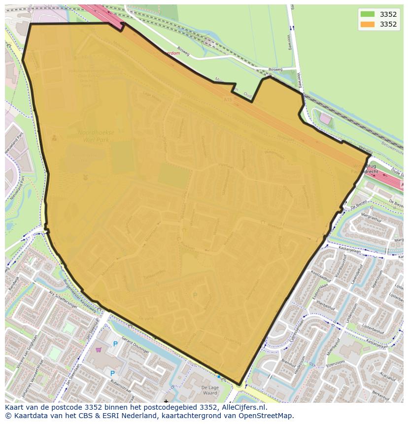 Afbeelding van het postcodegebied 3352 op de kaart.