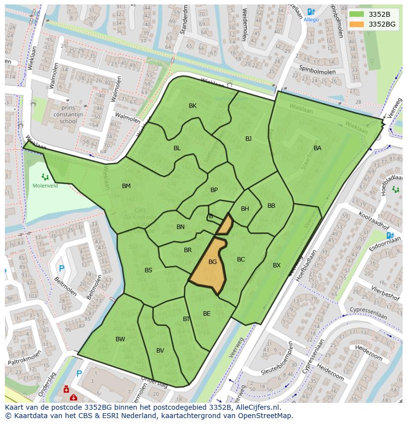 Afbeelding van het postcodegebied 3352 BG op de kaart.