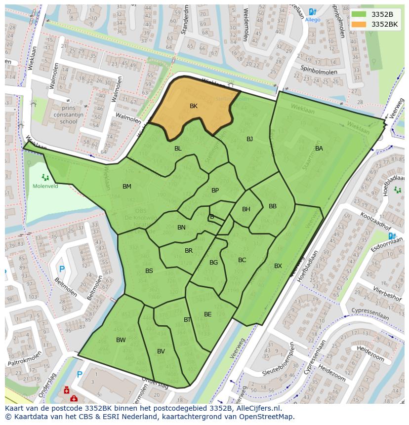 Afbeelding van het postcodegebied 3352 BK op de kaart.