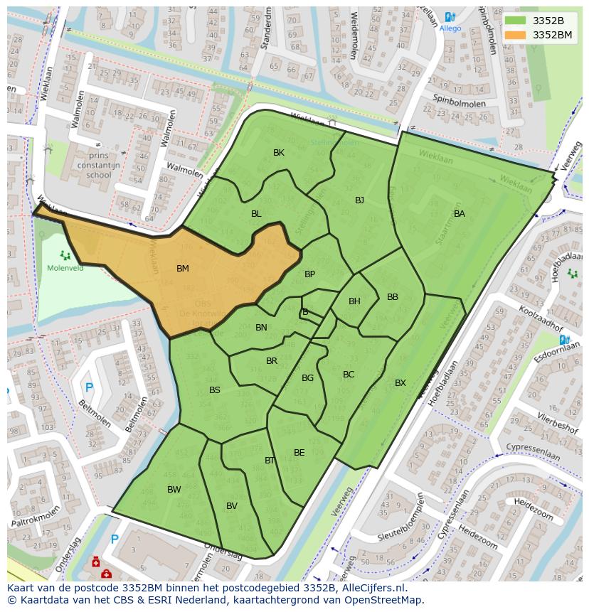 Afbeelding van het postcodegebied 3352 BM op de kaart.
