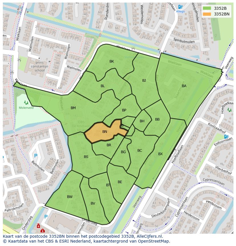 Afbeelding van het postcodegebied 3352 BN op de kaart.