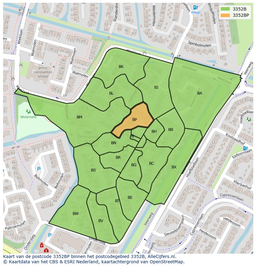 Afbeelding van het postcodegebied 3352 BP op de kaart.
