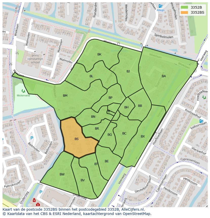 Afbeelding van het postcodegebied 3352 BS op de kaart.