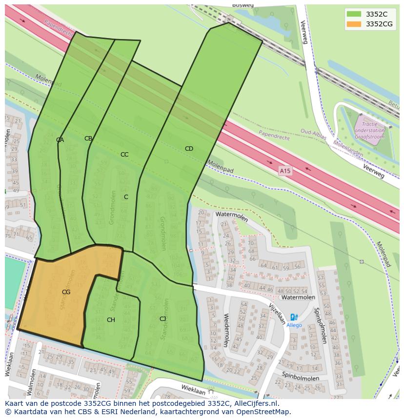 Afbeelding van het postcodegebied 3352 CG op de kaart.