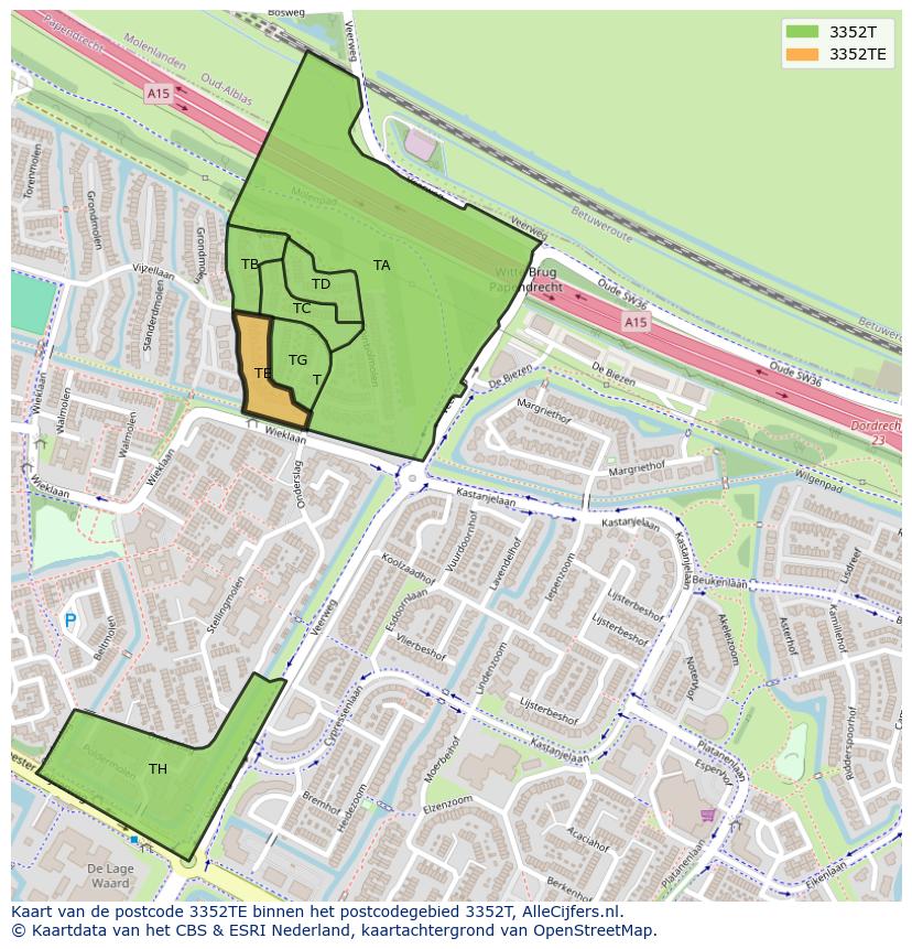 Afbeelding van het postcodegebied 3352 TE op de kaart.