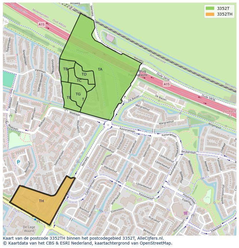 Afbeelding van het postcodegebied 3352 TH op de kaart.
