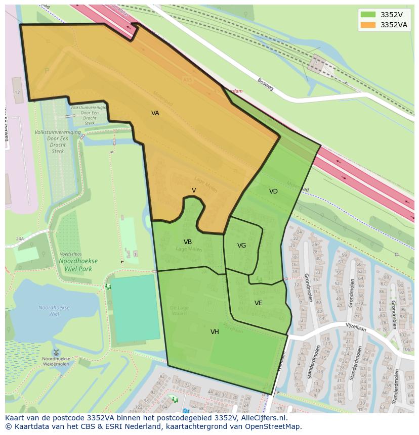 Afbeelding van het postcodegebied 3352 VA op de kaart.