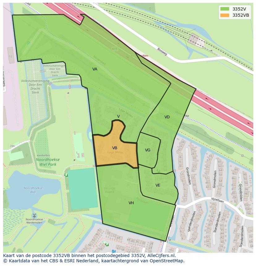 Afbeelding van het postcodegebied 3352 VB op de kaart.