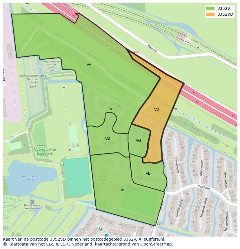 Afbeelding van het postcodegebied 3352 VD op de kaart.