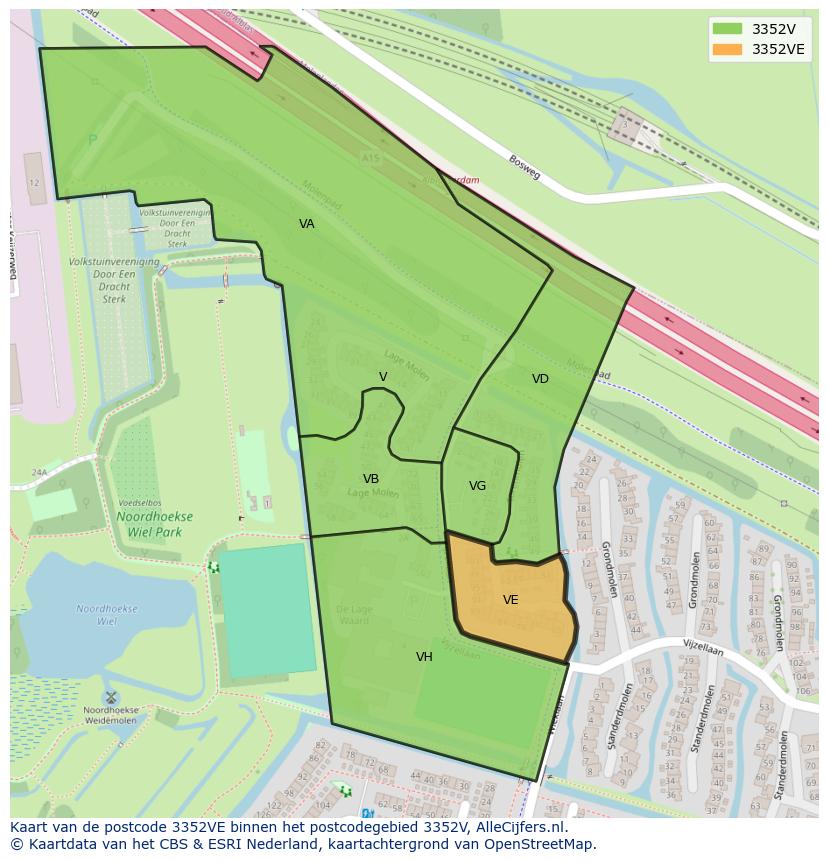Afbeelding van het postcodegebied 3352 VE op de kaart.