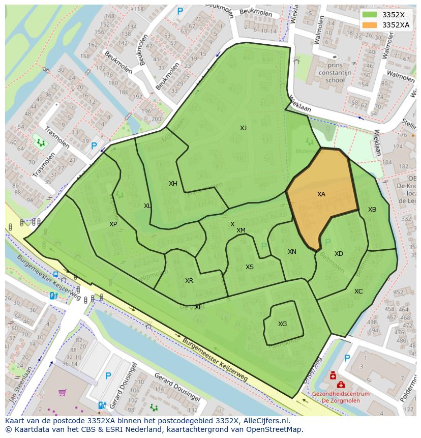 Afbeelding van het postcodegebied 3352 XA op de kaart.
