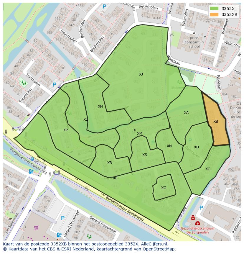 Afbeelding van het postcodegebied 3352 XB op de kaart.