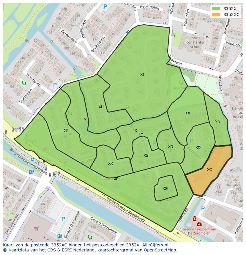Afbeelding van het postcodegebied 3352 XC op de kaart.