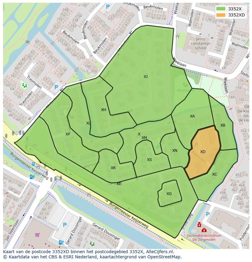 Afbeelding van het postcodegebied 3352 XD op de kaart.