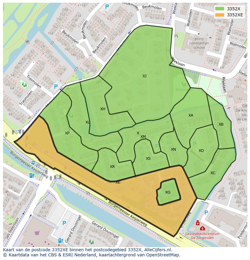 Afbeelding van het postcodegebied 3352 XE op de kaart.