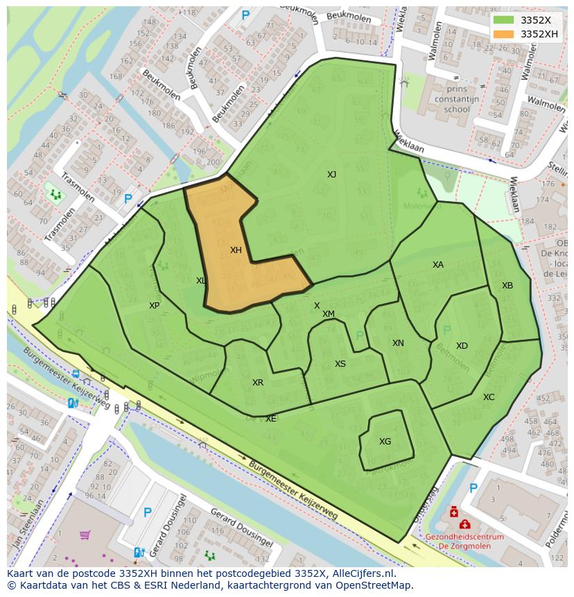 Afbeelding van het postcodegebied 3352 XH op de kaart.