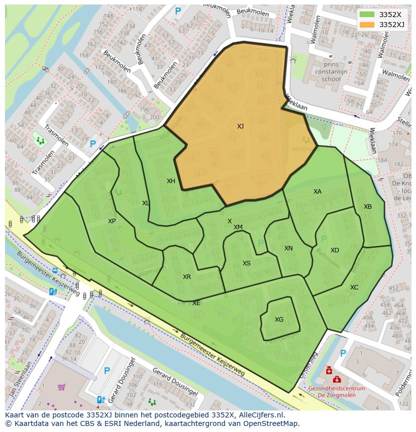 Afbeelding van het postcodegebied 3352 XJ op de kaart.